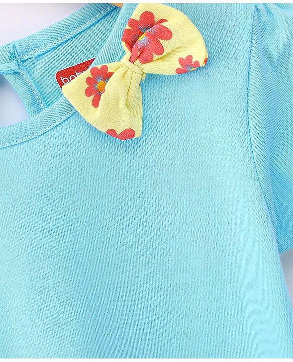 Babyhug 100% Cotton Knit Half Sleeves Floral Print Frock Pack of 2 - Yellow & Blue