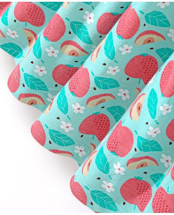 Babyhug 100% Jersey Cotton Knit Sleeveless Ruffled Frock with Fruity Print - Mint