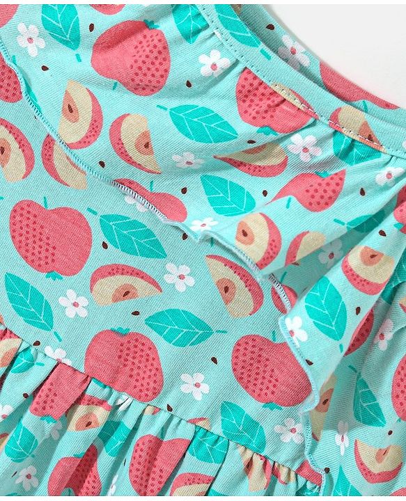 Babyhug 100% Jersey Cotton Knit Sleeveless Ruffled Frock with Fruity Print - Mint