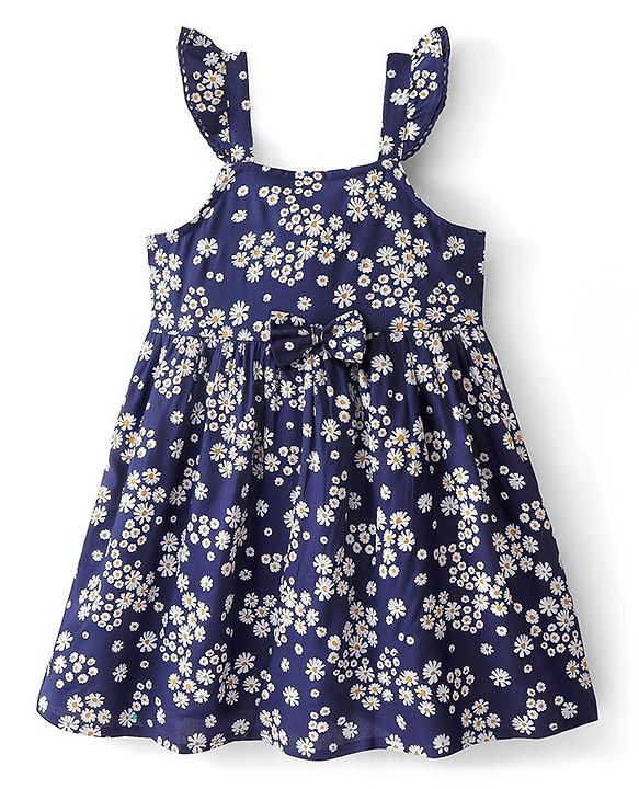 Babyhug Rayon Sleeveless Frock with Lining and Floral Print - Blue