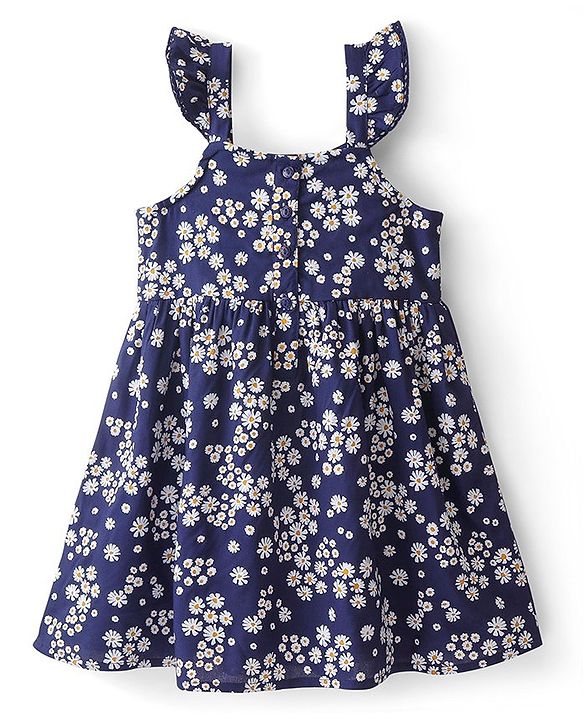 Babyhug Rayon Sleeveless Frock with Lining and Floral Print - Blue