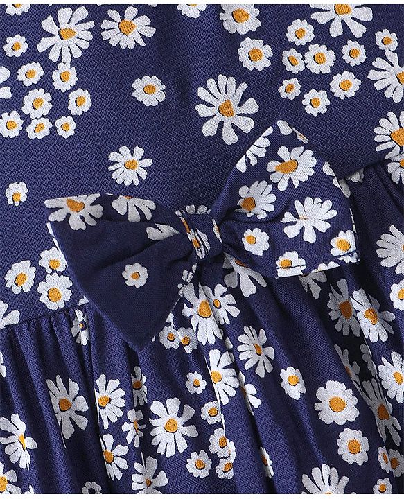 Babyhug Rayon Sleeveless Frock with Lining and Floral Print - Blue