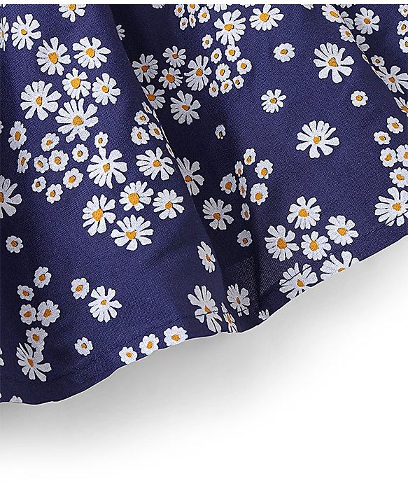 Babyhug Rayon Sleeveless Frock with Lining and Floral Print - Blue