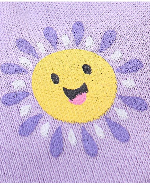 Babyhug 100% Cotton Knit Mittens & Booties Set Sun Print - Purple