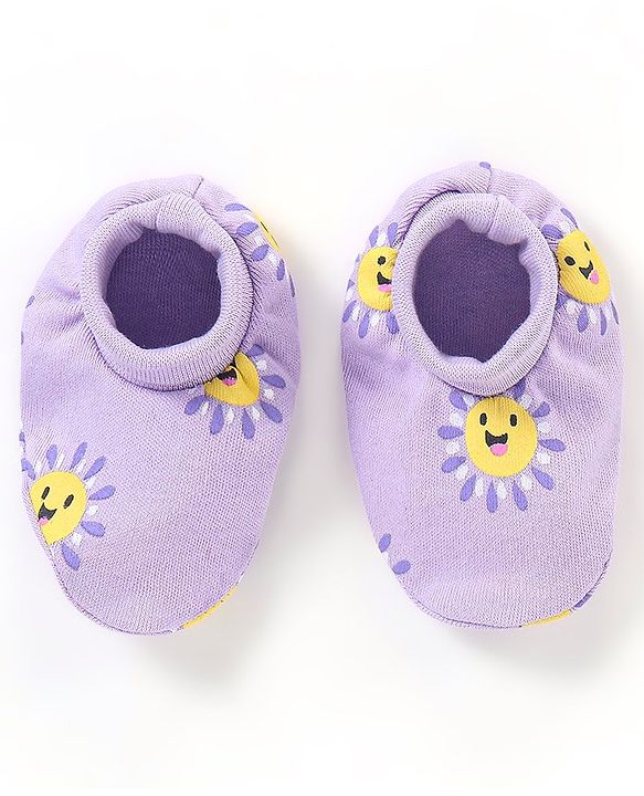Babyhug 100% Cotton Knit Mittens & Booties Set Sun Print - Purple