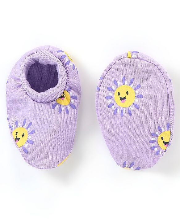 Babyhug 100% Cotton Knit Mittens & Booties Set Sun Print - Purple