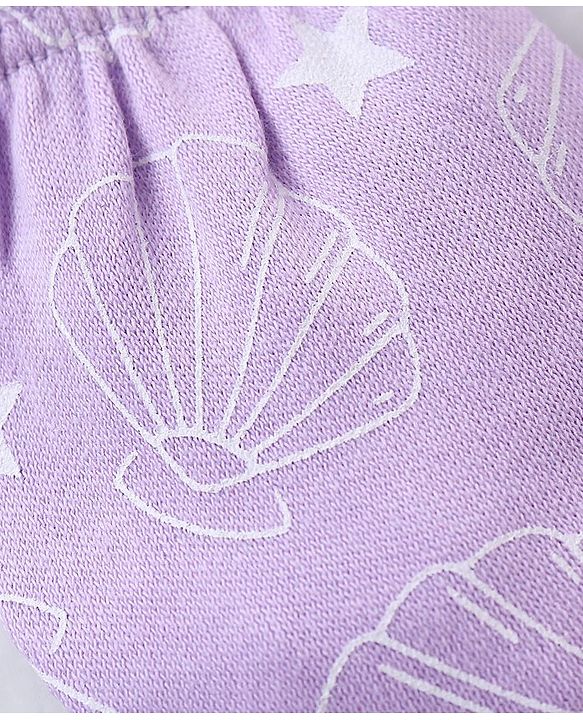 Babyhug 100% Cotton Mittens And Booties Shells Print - Purple