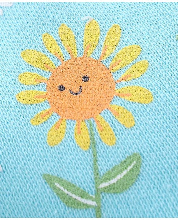Babyhug 100% Cotton Mittens And Booties Sunflower Print - Blue & Yellow