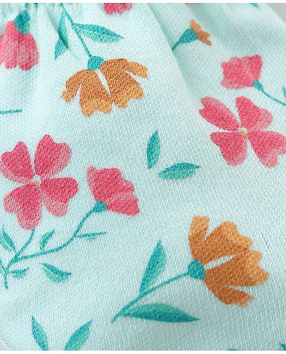 Babyhug 100% Cotton Mittens And Booties Floral Print - Blue