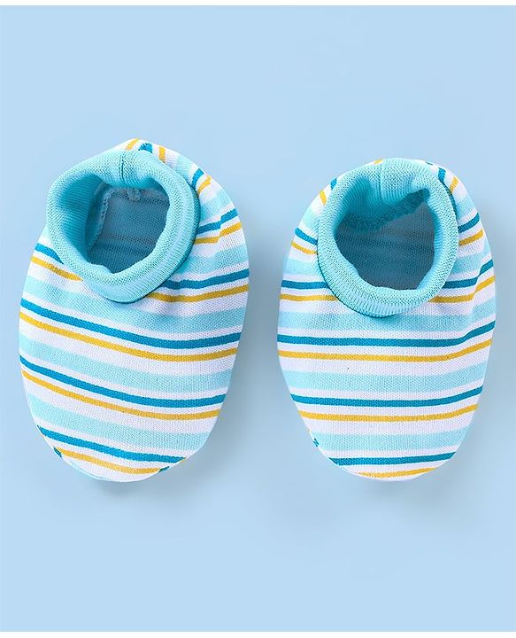 Babyhug 100% Cotton Striped Mittens & Booties - Blue