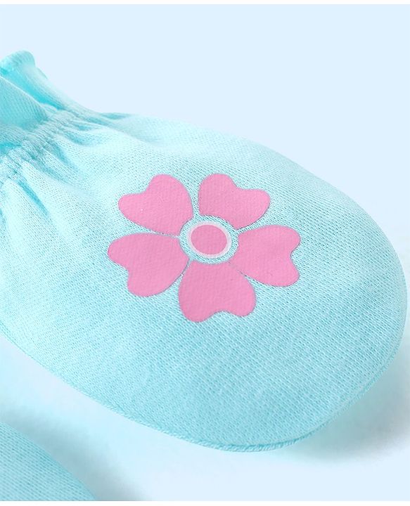 Babyhug 100% Cotton Mittens Floral Printed  & Stripes Pack of 3 - Blue & Yellow
