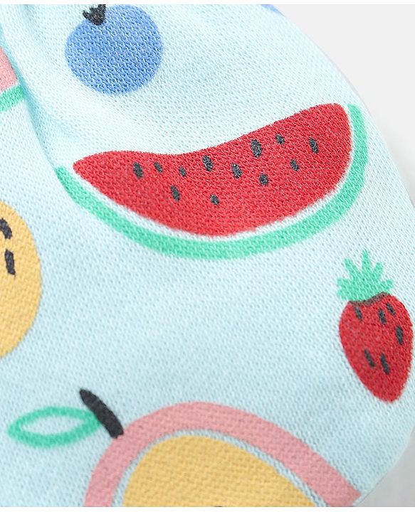 Babyhug 100% Cotton Knit Mittens & Booties Set Fruits Print - Blue