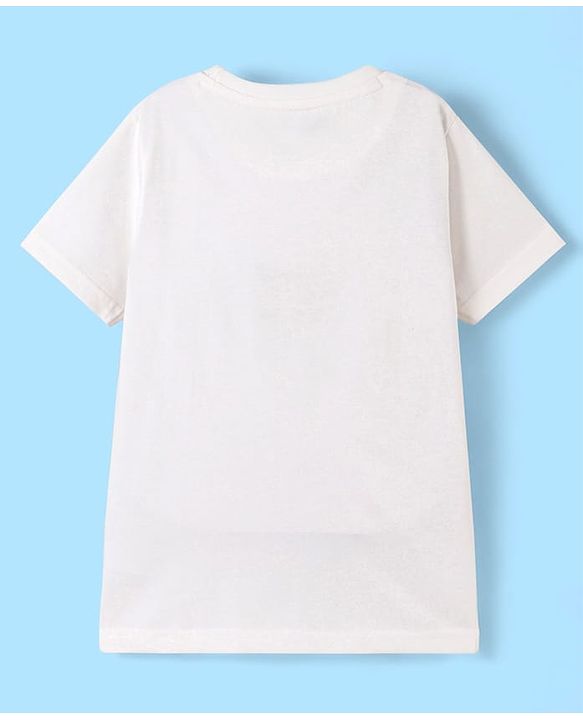 Pine Kids 100% Cotton Knit Half Sleeves Bio Washed T-Shirt Jet Print - Snow White