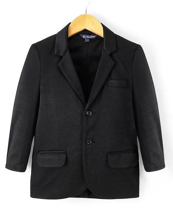 Pine Kids Full Sleeves Knitted Solid Color Blazer - Black