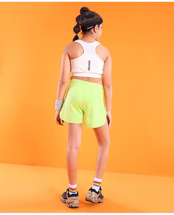 Pine Active High Stretch Mid Thigh Length Solid Shorts With Tights- Green