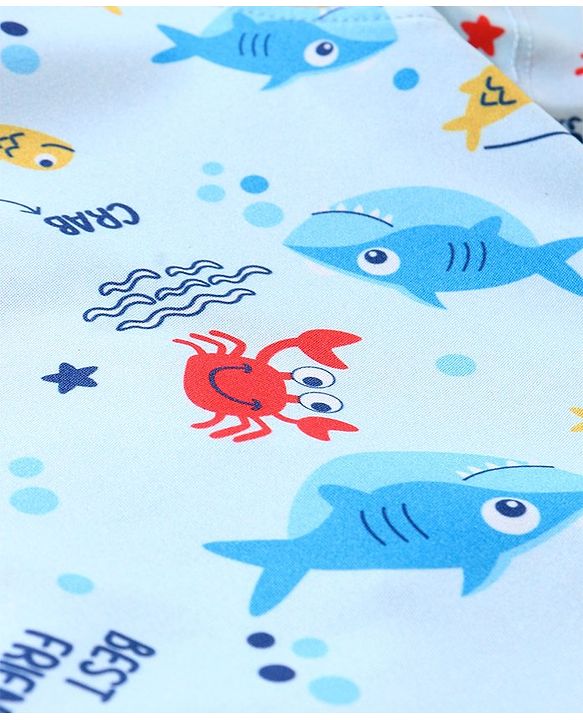 Babyhug Lycra Short Sleeves Legged Swimsuit Sea Animals Print - Blue