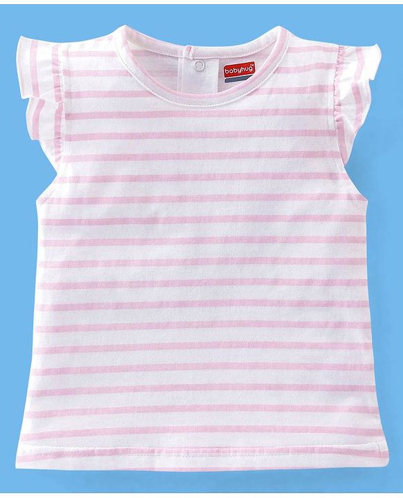 Babyhug 100% Cotton Sleeveless Striped Tee & Dungaree Set Floral  Print- Pink