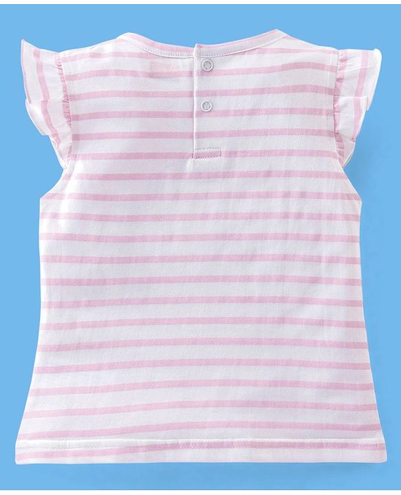 Babyhug 100% Cotton Sleeveless Striped Tee & Dungaree Set Floral  Print- Pink