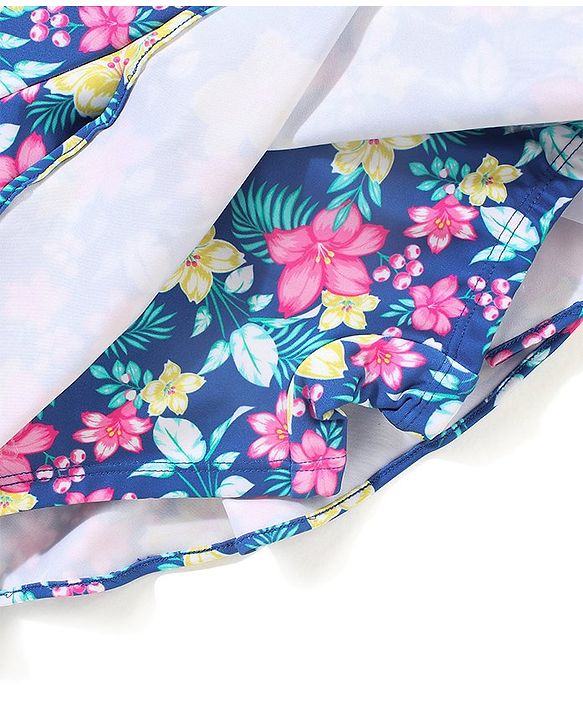 Babyhug Sleeveless Frock Style Singlet Swimsuit Floral Print - Navy Blue