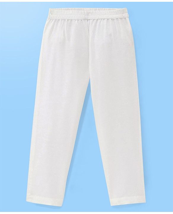 Babyhug 100% Cotton Woven Full Sleeves Kurta Pyjama Set Leaf Print - White