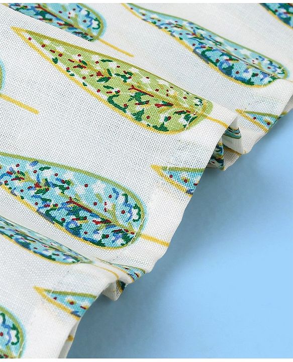 Babyhug 100% Cotton Woven Full Sleeves Kurta Pyjama Set Leaf Print - White