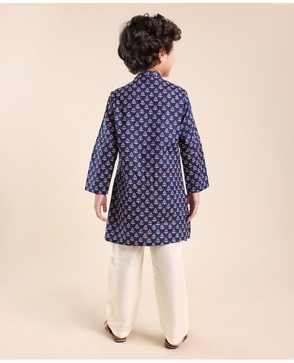 Babyhug 100% Cotton Flower Printed Full Sleeves Kurta With Pyjama Set - Blue