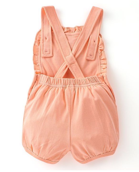 Babyhug 100% Cotton Half Sleeves Inner Tee with Dungaree With Fruits Embroidery - Pink & White