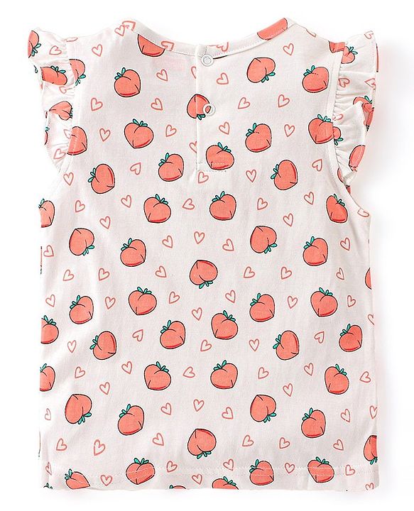 Babyhug 100% Cotton Half Sleeves Inner Tee with Dungaree With Fruits Embroidery - Pink & White