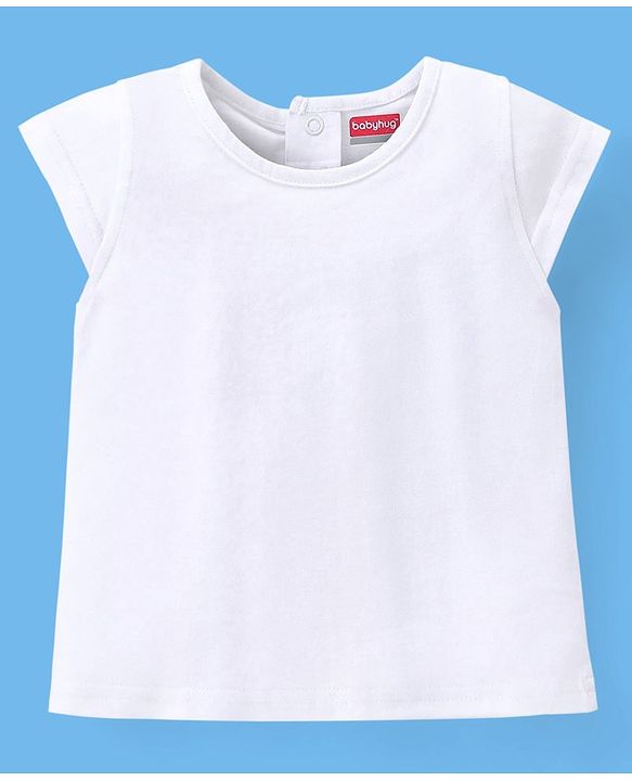 Babyhug 100% Cotton Half Sleeves Tee & Dungaree Set Tangerine Print- White & Light Orange