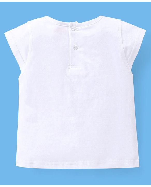 Babyhug 100% Cotton Half Sleeves Tee & Dungaree Set Tangerine Print- White & Light Orange