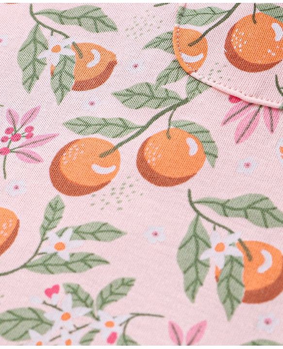 Babyhug 100% Cotton Half Sleeves Tee & Dungaree Set Tangerine Print- White & Light Orange