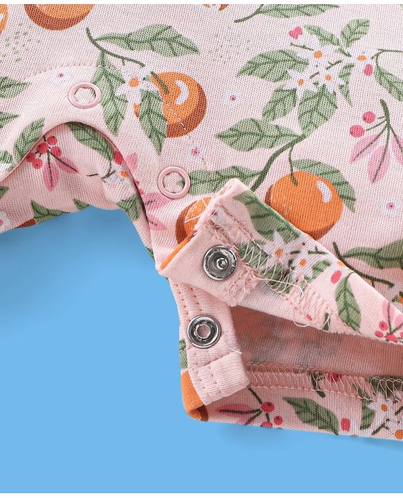 Babyhug 100% Cotton Half Sleeves Tee & Dungaree Set Tangerine Print- White & Light Orange