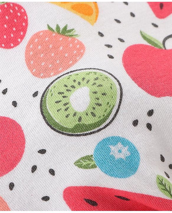 Babyhug 100% Cotton Knit Pomegranate Print  Dungaree with Half Sleeves Inner Tee - White & Pink