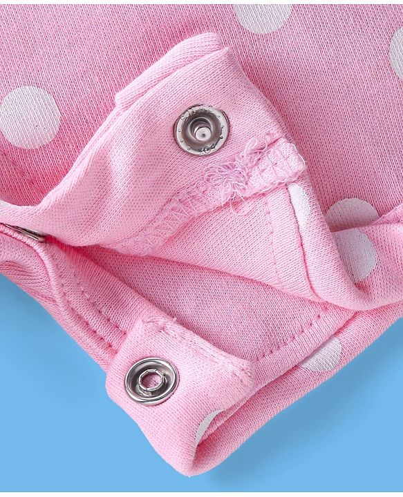 Babyhug 100% Cotton Polka Dots Printed Dungaree with Half Sleeves Striped Inner Tee - White & Pink
