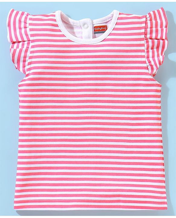 Babyhug Cotton Dungaree With Half Sleeves Inner Tee Striped & Bear PatchWork - Pink
