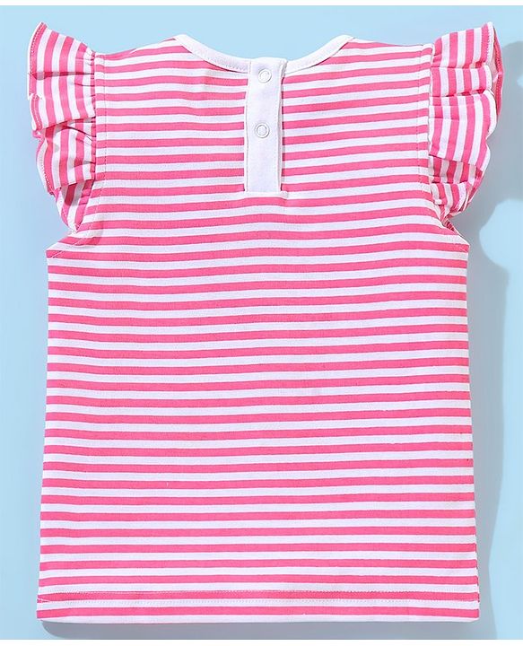 Babyhug Cotton Dungaree With Half Sleeves Inner Tee Striped & Bear PatchWork - Pink
