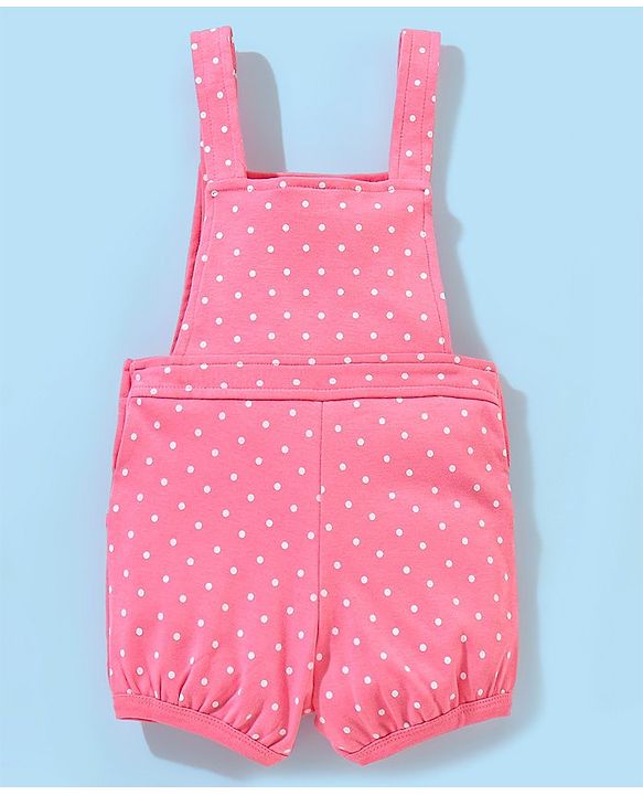 Babyhug Cotton Dungaree With Half Sleeves Inner Tee Striped & Bear PatchWork - Pink
