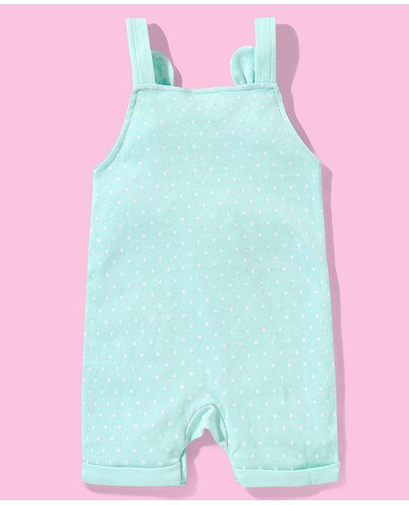 Babyhug Cotton Puff Print Dungaree with Bear Printed Half Sleeves Inner Tee - Mint
