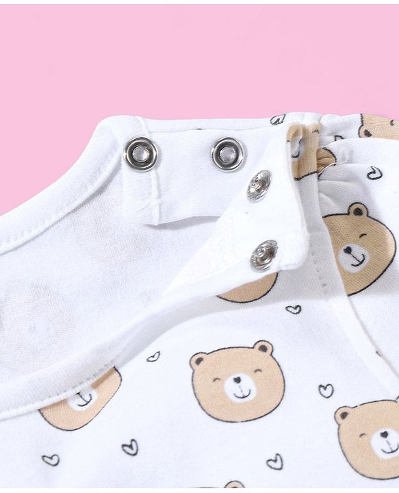 Babyhug Cotton Puff Print Dungaree with Bear Printed Half Sleeves Inner Tee - Mint