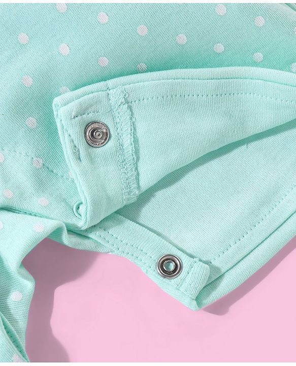 Babyhug Cotton Puff Print Dungaree with Bear Printed Half Sleeves Inner Tee - Mint