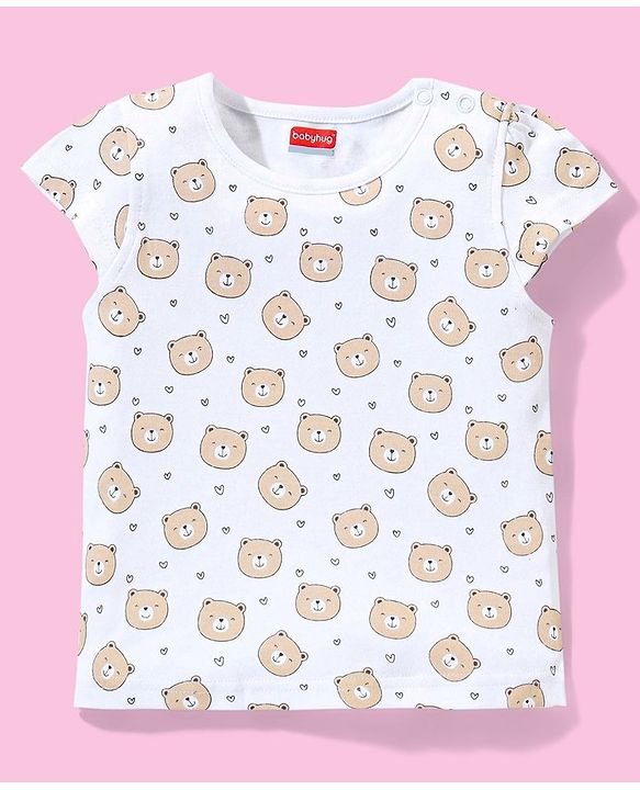 Babyhug Cotton Puff Print Dungaree with Bear Printed Half Sleeves Inner Tee - Mint