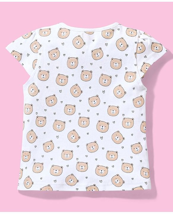 Babyhug Cotton Puff Print Dungaree with Bear Printed Half Sleeves Inner Tee - Mint