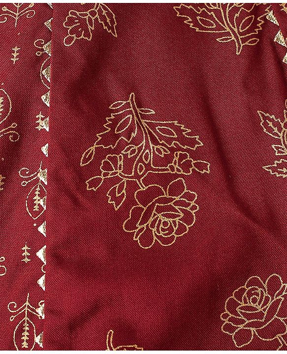 Babyhug Rayon Three Fourth Sleeves Foil Printed Overlaped Kurti & Palazzo Set with Dupatta - Maroon