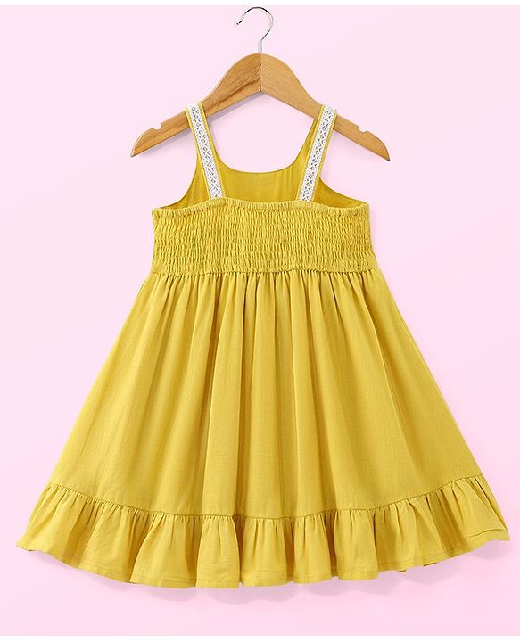 Babyhug Crinckled Cotton Sleeveless Ethnic Dress With Embroidery Detailing - Yellow