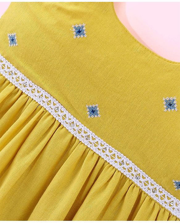 Babyhug Crinckled Cotton Sleeveless Ethnic Dress With Embroidery Detailing - Yellow