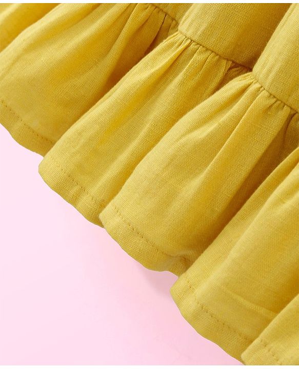 Babyhug Crinckled Cotton Sleeveless Ethnic Dress With Embroidery Detailing - Yellow