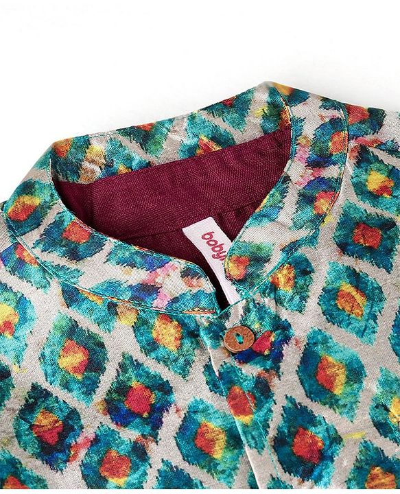 Babyhug 100% Cotton Full Sleeves Kurta Payjama Set With Waistcoat Kite Print - Purple & Blue