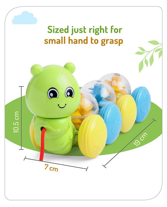 Babyhug Premium Caterpillar Pull Along Toy for Kids- Green| Pull String Plastic Pre-School Toys for Babies| Encourage Walking, Build Gross Motor Skills and Hand-Eye Coordination| BIS Certified| 18+ Months.