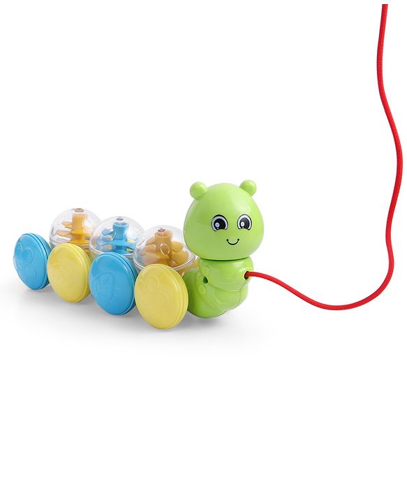 Babyhug Premium Caterpillar Pull Along Toy for Kids- Green| Pull String Plastic Pre-School Toys for Babies| Encourage Walking, Build Gross Motor Skills and Hand-Eye Coordination| BIS Certified| 18+ Months.