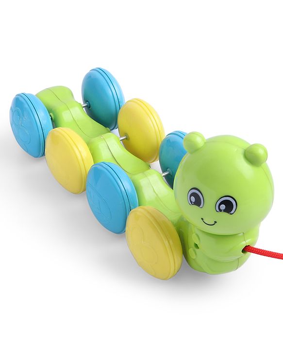 Babyhug Premium Caterpillar Pull Along Toy for Kids- Green| Pull String Plastic Pre-School Toys for Babies| Encourage Walking, Build Gross Motor Skills and Hand-Eye Coordination| BIS Certified| 18+ Months.